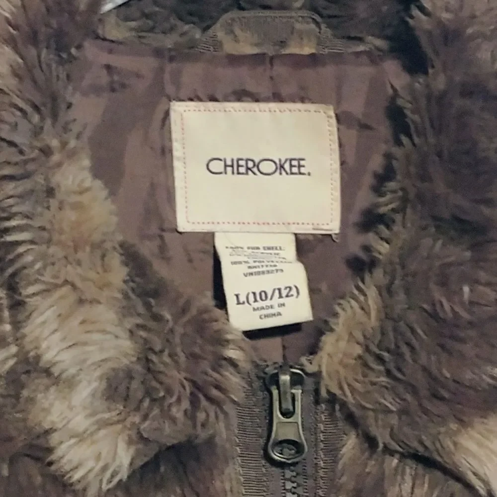 Cherokee Kids Faux Fur Jacket - Brown and Gray